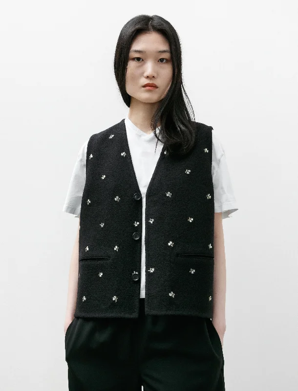 Walker Gilet Black Flowers Felted Laid - back Women's Style