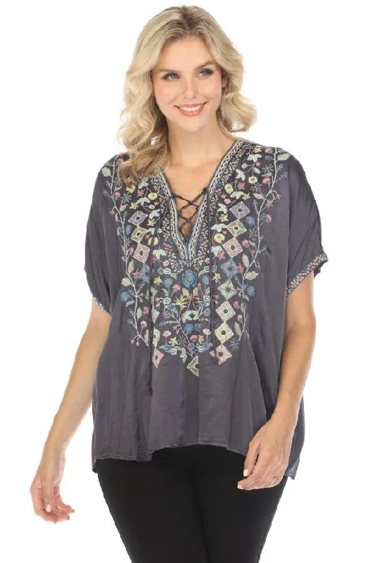 Johnny Was Biya Hendaya Embroidered Satin Blouse B14019 Boho Chic Artistic Women's Avant - Johnny Was Biya Hendaya Embroidered Satin Blouse B14019 Boho Chic Artistic Women's Avant -