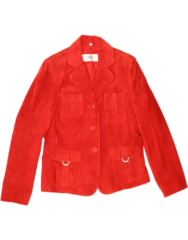 BIBA Womens Suede 3 Button Blazer Jacket EU 40 Medium Red Suede Hip Women's Urban