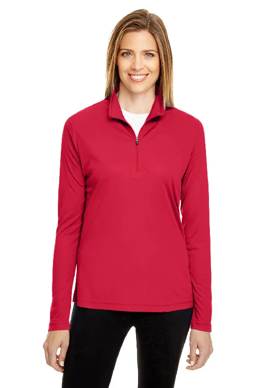 Team 365 Womens Zone Performance Moisture Wicking 1/4 Zip Sweatshirt - Red Streetwear Style for 