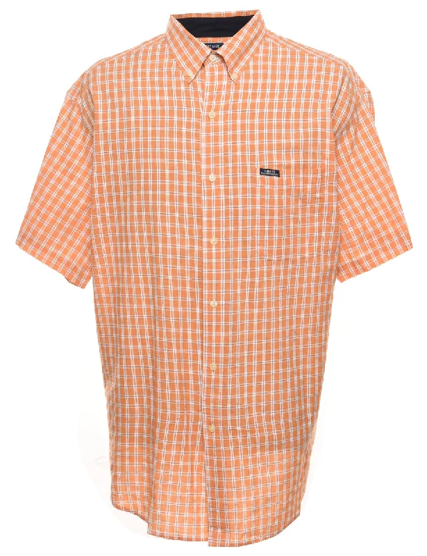 Chaps Checked Orange Short Sleeve Shirt - XL Refined Women's Hand - crafted