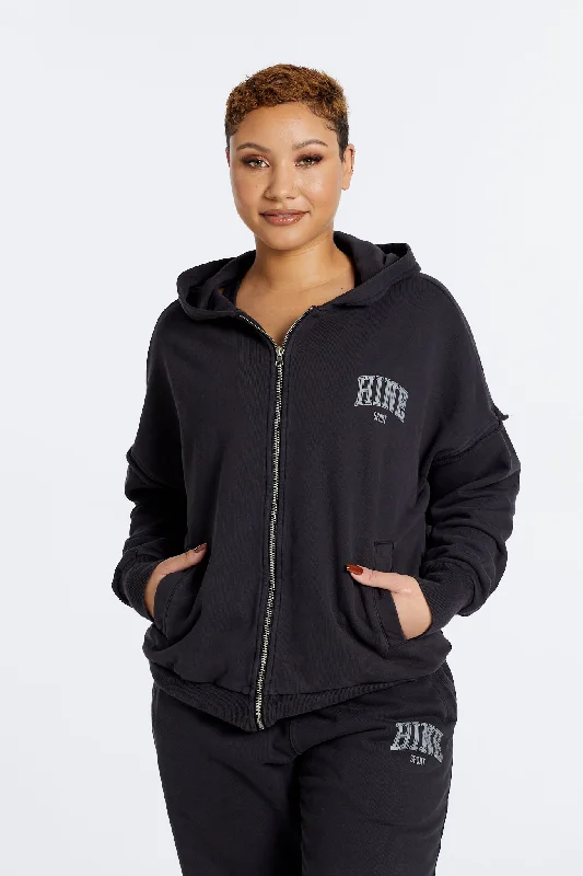 OVERSIZED WASHED ZIP UP HOODIE ONYX Earthy Women's 