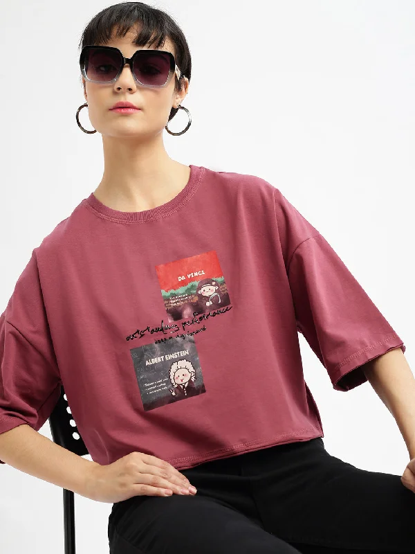 Women Graphic Mauve Boxy Crop T shirt garde