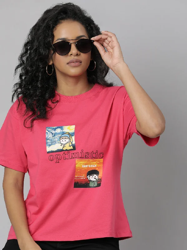 Women Solid Pink T Shirt Cozy Women's Winter