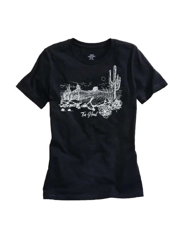 Tin Haul Womens Desert Lines Black 100% Cotton S/S T-Shirt Refined Women's 
