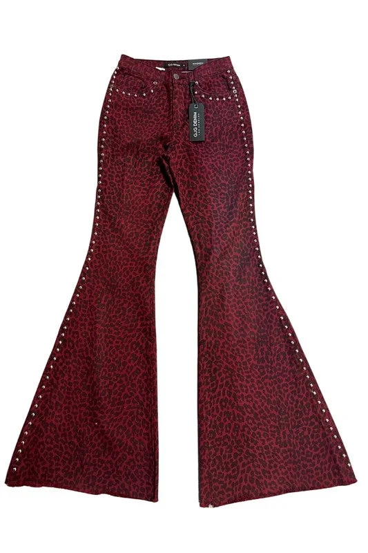 Leopard Studded Bell Bottom Pant Confident Women's Power