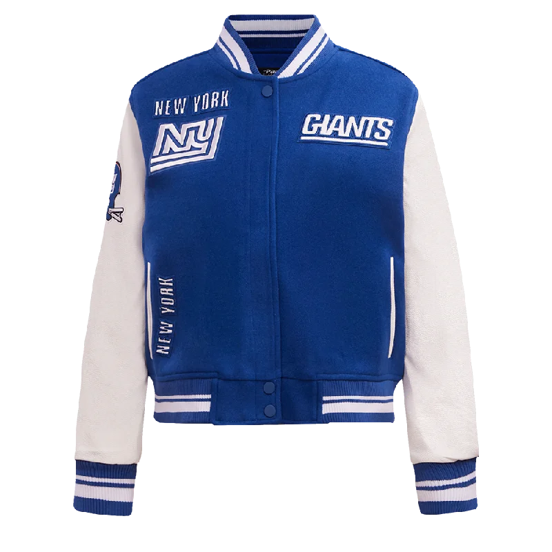 NFL NEW YORK GIANTS RETRO CLASSIC WOMEN'S RIB WOOL VARSITY JACKET (DODGER BLUE/WHITE) Elegant Women's 