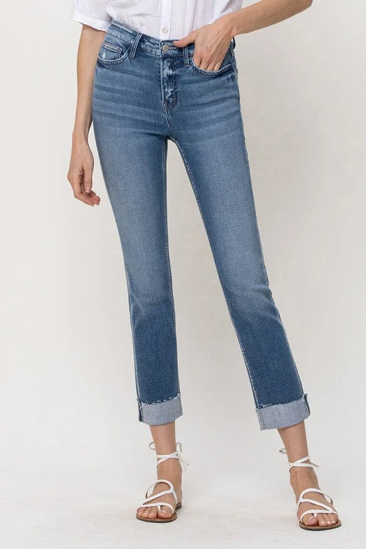 Mid-Rise Single Cuffed Crop Slim Straight Jeans Adventure