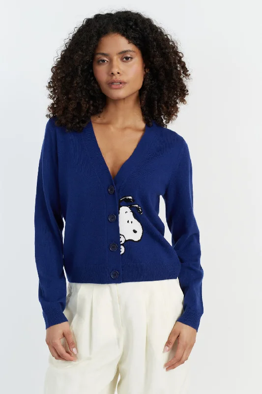 Blue Wool-Cashmere Snoopy Cardigan Bold Women's Statement