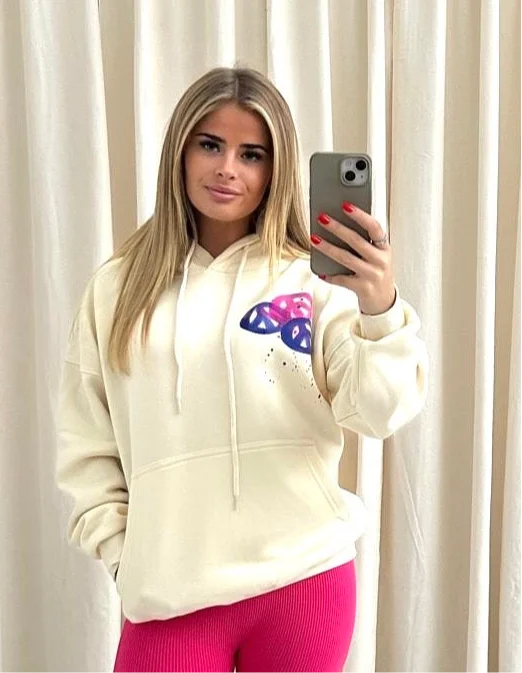 Peace & Love Graffiti Hoodie Cream Feminine Women's Style 