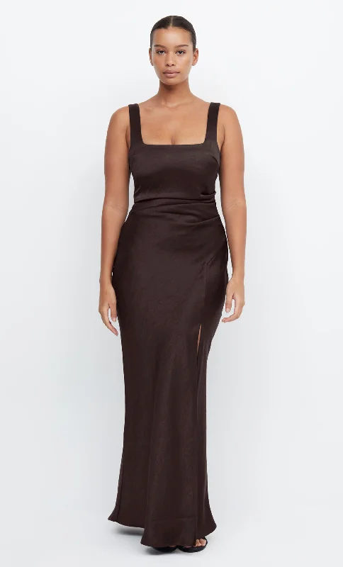 THE DREAMER SQUARE NECK DRESS - DARK CHOCOLATE Sophisticated Women's Tailored