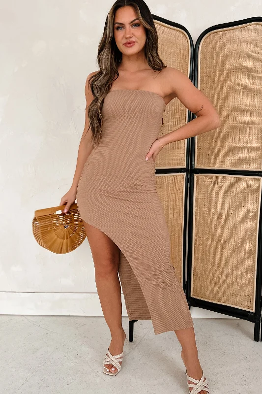 Symptoms Of Love Textured Strapless Maxi Dress (Classic Beige) Compression