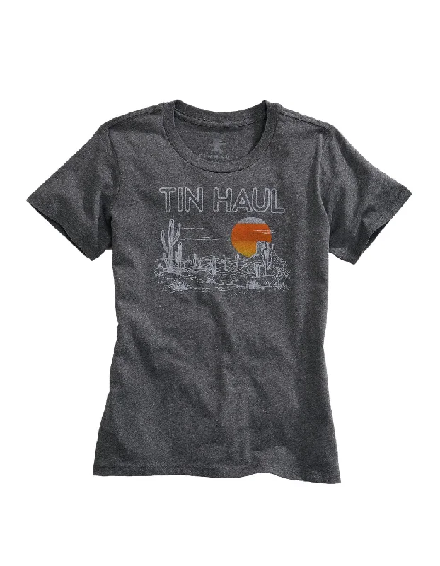 Tin Haul Womens Grey Cotton Blend Desert Scenery S/S T-Shirt Refined Women's Classic 