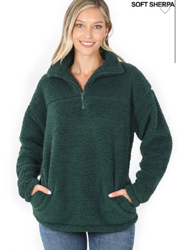 Hunter Green Sherpa Pullover Stylish Women's Tropical 