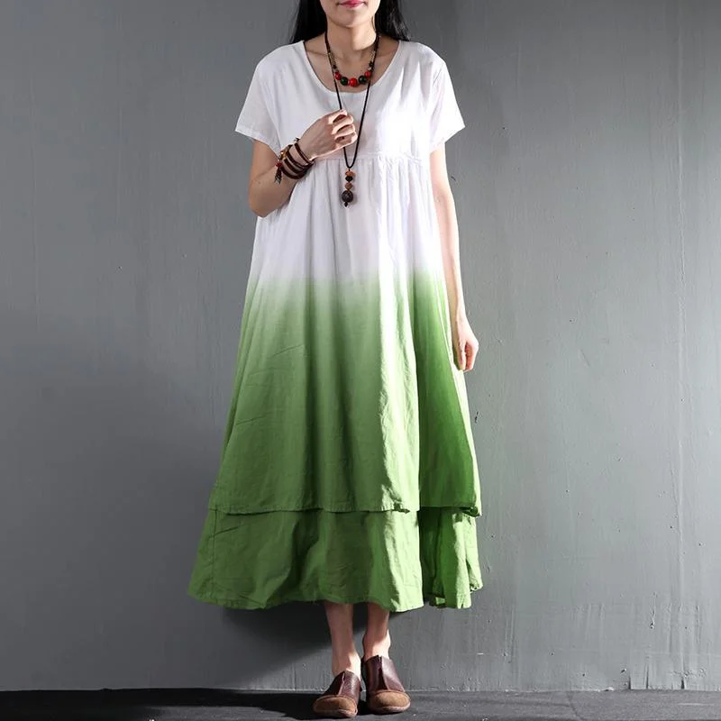 sundress long linen maxi dress gradient green causal summer dress Country