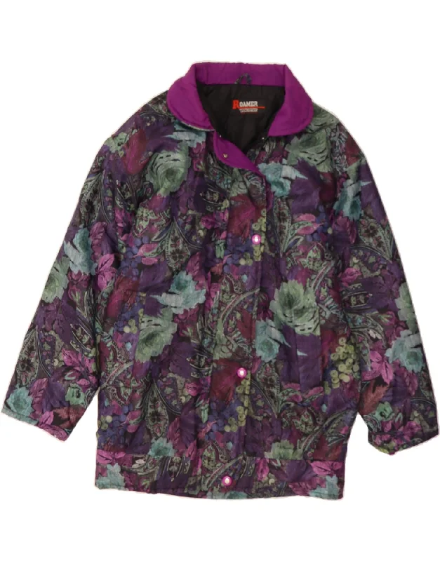 VINTAGE Womens Windbreaker Coat UK 18 XL Purple Floral Nylon Unique Women's Upcycled