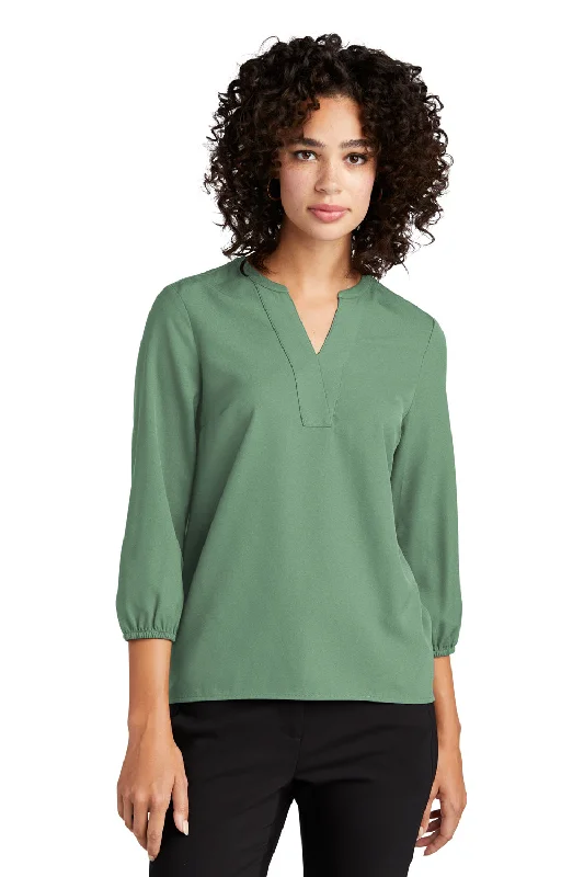 Mercer+Mettle Womens Stretch Crepe 3/4 Sleeve Polo Shirt - Sage Green European