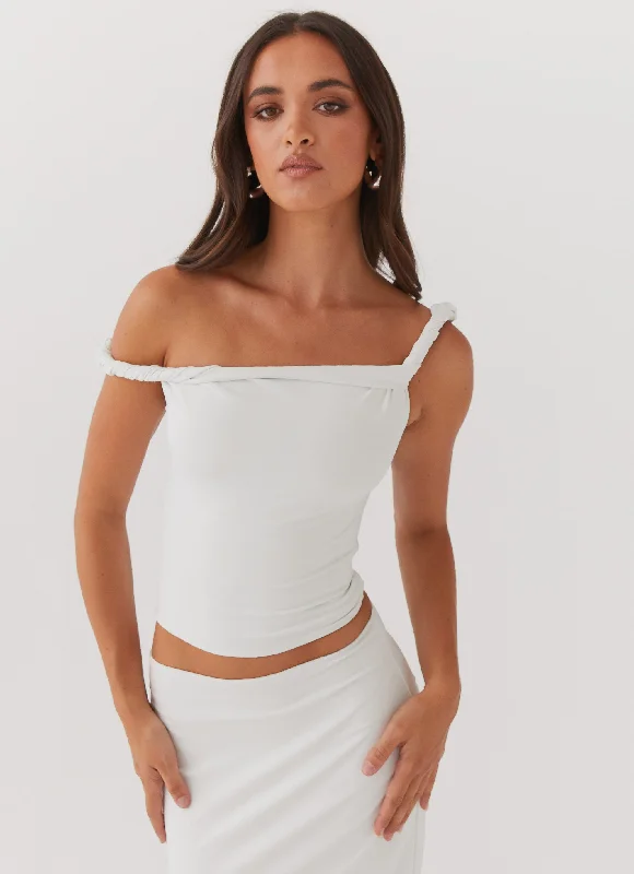 Solace Soul Twist Shoulder Top - Ivory purpose