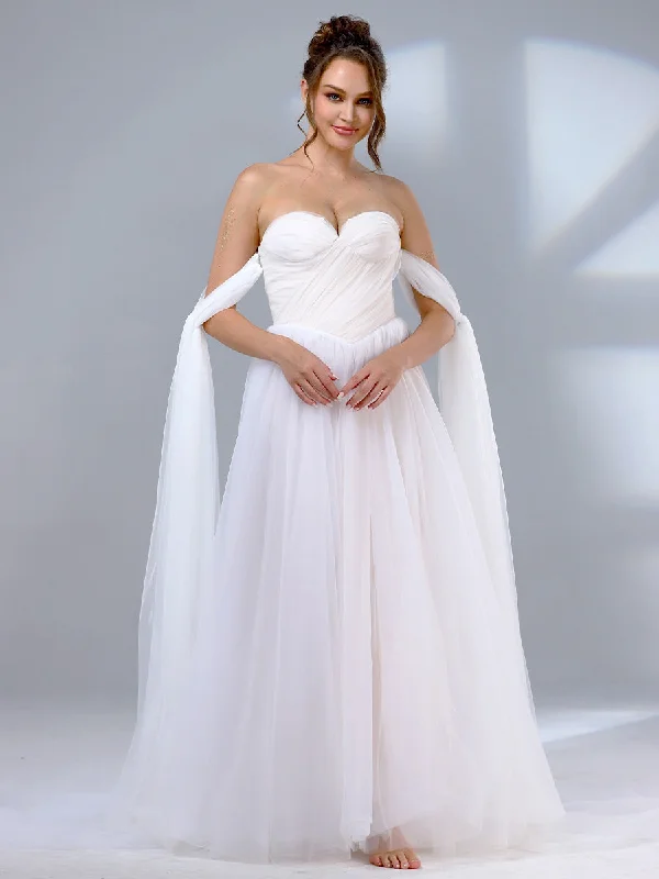 Off The Shoulder Tulle Wedding Dress Simple Romantic A Line Sophisticated Women's Tailored