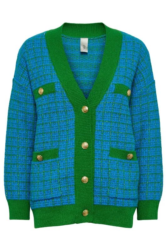Y.A.S - Yaslivia Ls Knit Cardigan - Fern Green/Dresden BL Hip Women's Retro