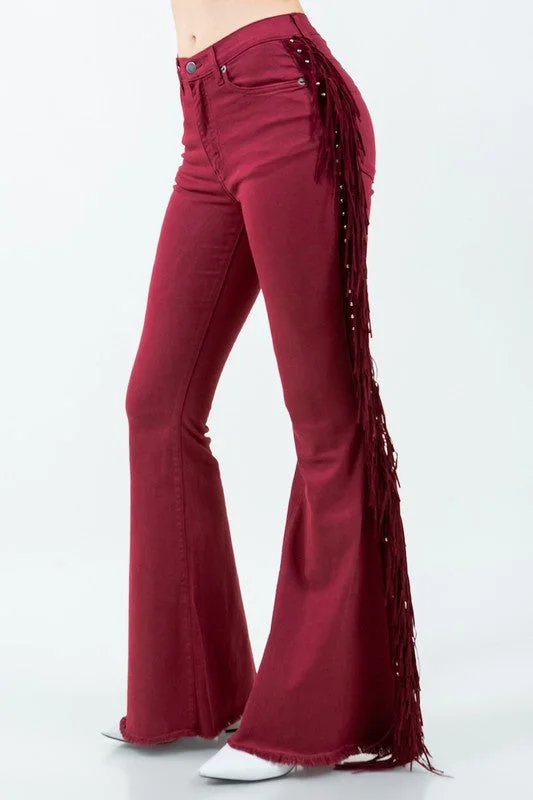 Texas Sun Fringe Bell Bottom Wine - Inseam 30 Sophisticated Women's 