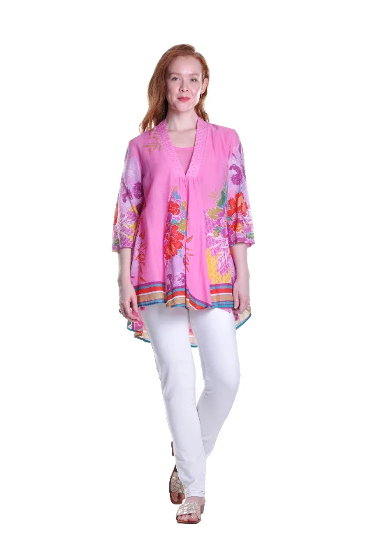 La Cera Hi-Lo Hibiscus Tunic Youthful Women's Pop