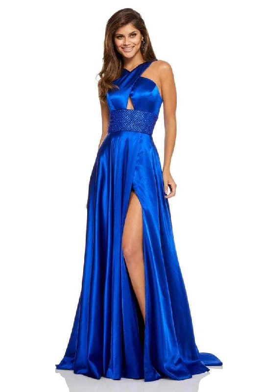 Sherri Hill - 52566 Crisscrossed Halter Neck Evening Gown - 1 pc Red In Size 8 Available Casual Women's Japanese 