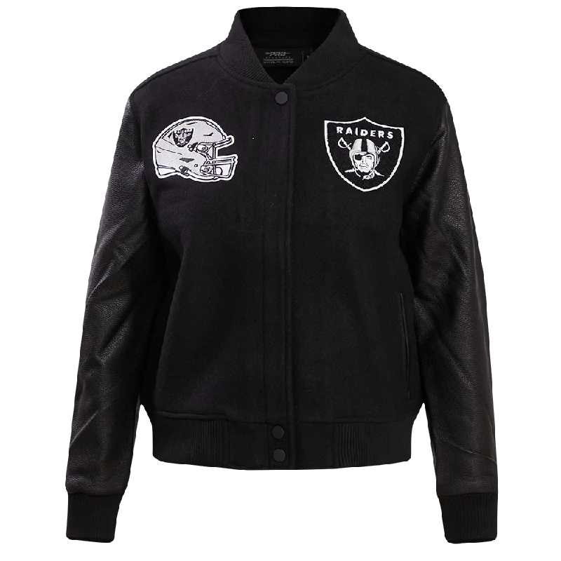 NFL LAS VEGAS RAIDERS CLASSIC WOOL WOMEN'S VARSITY JACKET (JET BLACK) Laid - back Women's Vibe