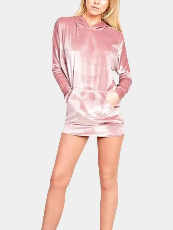 Wholesale Long Sleeve Plain Hooded Mini Dress Street