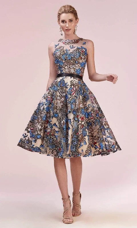 Andrea and Leo - Floral Jewel Neck Cocktail Dress A0578 - 1 pc Multi In Size 22 Available Street