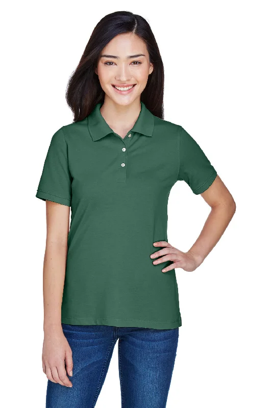 Harriton Womens Easy Blend Wrinkle Resistant Short Sleeve Polo Shirt - Hunter Green Laid - back Women's Vibe