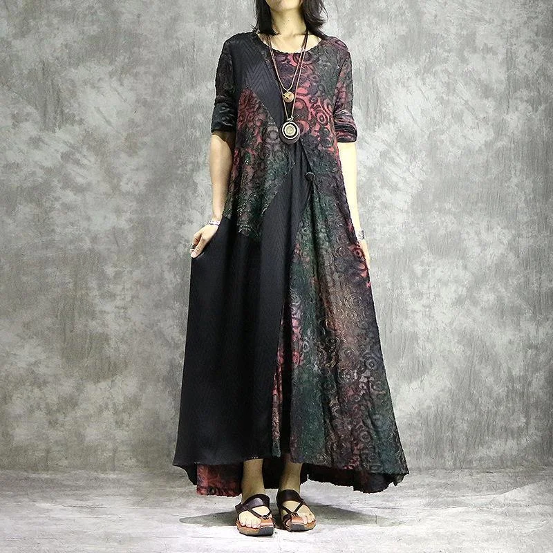 Elegant asymmetric clothes For Women Pakistani Catwalk prints patchworkrobes Dress summer Elegant Women's Formal 