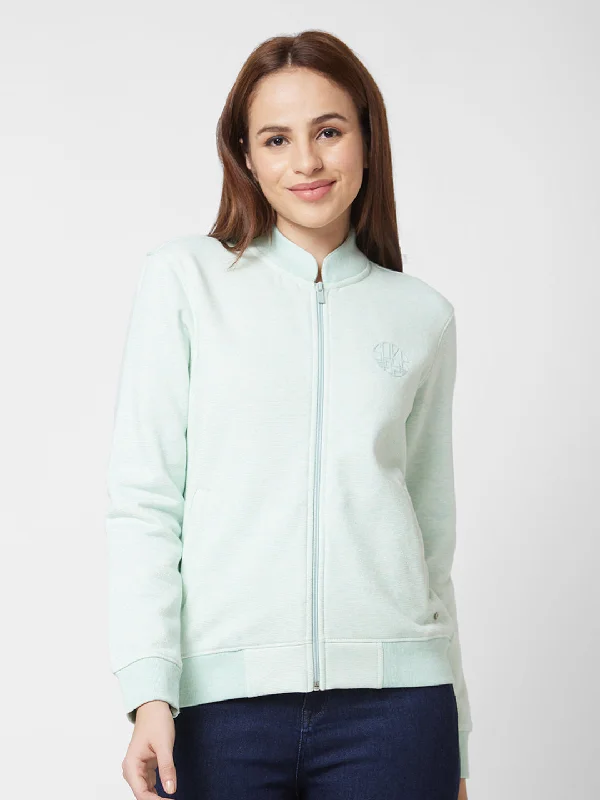 Spykar Round Neck Full Sleeve Green Sweatshirt For Women Confident Women's High - fashion