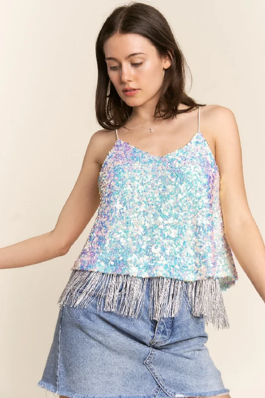 J.NNA Sequin Tassel Hem Flowy Cami Hip Women's Retro
