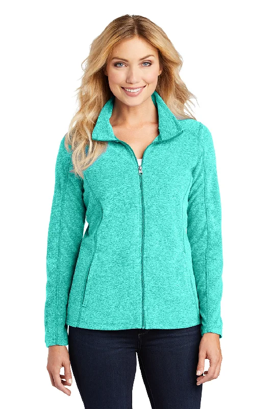 Port Authority Womens Pill Resistant Heather Microfleece Full Zip Sweatshirt - Heather Aqua Green Sleek Women's Metallic