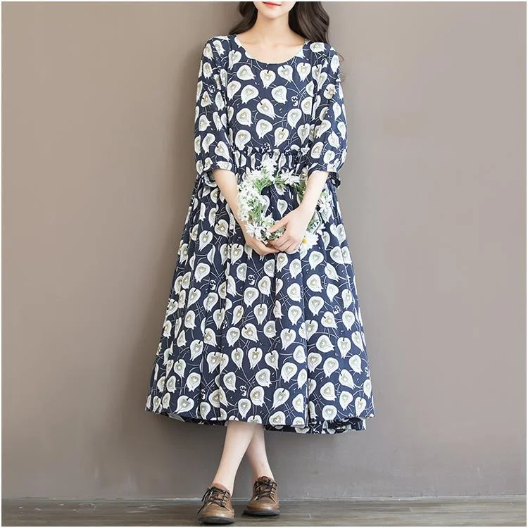 Blue print floral chiffon maxi dress oversize sundress summer half sleeve dress Monochromatic All - in - one Blue print floral chiffon maxi dress oversize sundress summer half sleeve dress Monochromatic All - in - one