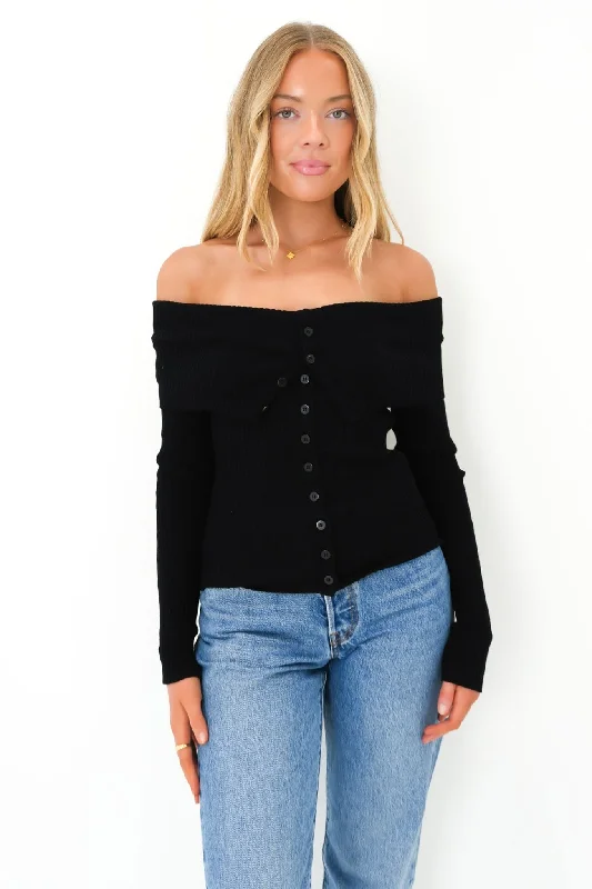 Cecilia Knit Long Sleeve Black Hip Women's Urban