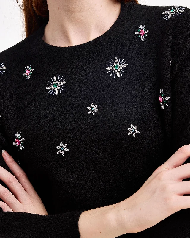 Embellished Crewneck Sweater Hip Women's Retro