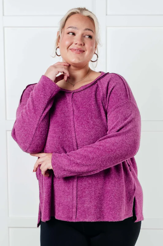 Simple Silhouette Brushed Hacci Sweater in Light Plum Relaxed Women's 