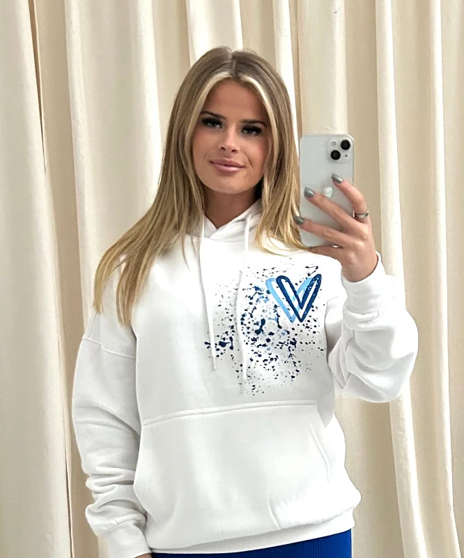 Royal Blue Heart Graffiti Hoodie White Feminine Women's Soft 