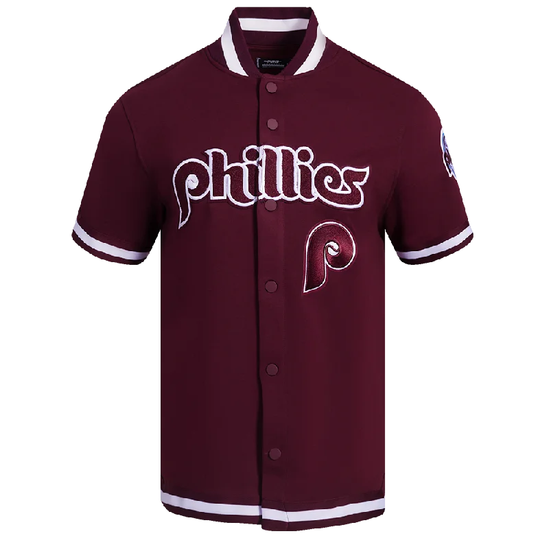 MLB PHILADELPHIA PHILLIES CLASSIC MEN'S WARM UP JACKET (WINE) Tough Women's Military - inspired