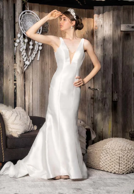 Satin V Neck, V Back Mermaid Wedding Dresses Online - #1212 Elegant Women's 
