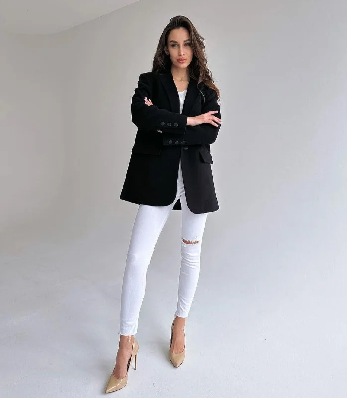 Wool Blend Blazer Jacket Sleek Women's Metallic
