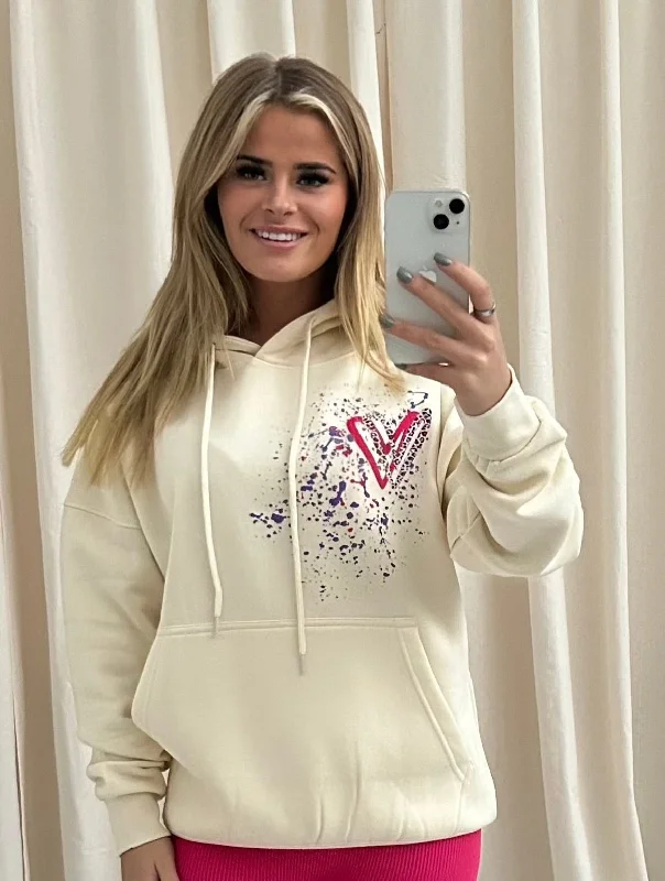 Multicoloured Leopard Print Graffiti Hoodie Cream Dapper Women's Bow - adorned