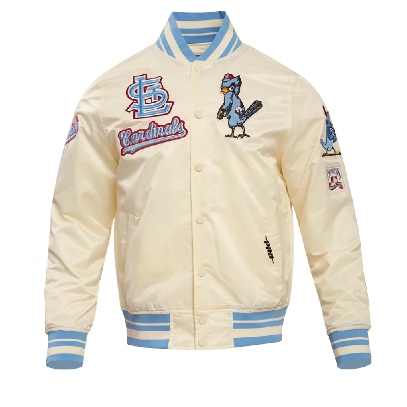 MLB ST. LOUIS CARDINALS RETRO CLASSIC MEN'S RIB SATIN JACKET (EGGSHELL/UNIVERSAL BLUE) Earthy Women's Hemp - based