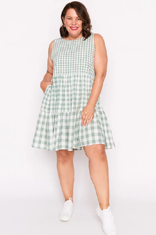 Joey Sage Gingham Dress Laid - back Women's Style