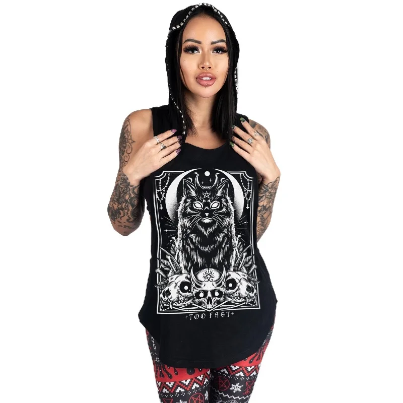 Cat Familiar Studded Hoodie Tank Minimalist Women's Casual