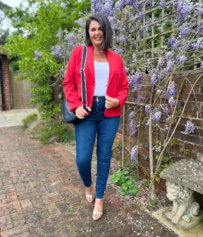 Red Single Breasted Blazer Preppy Women's College