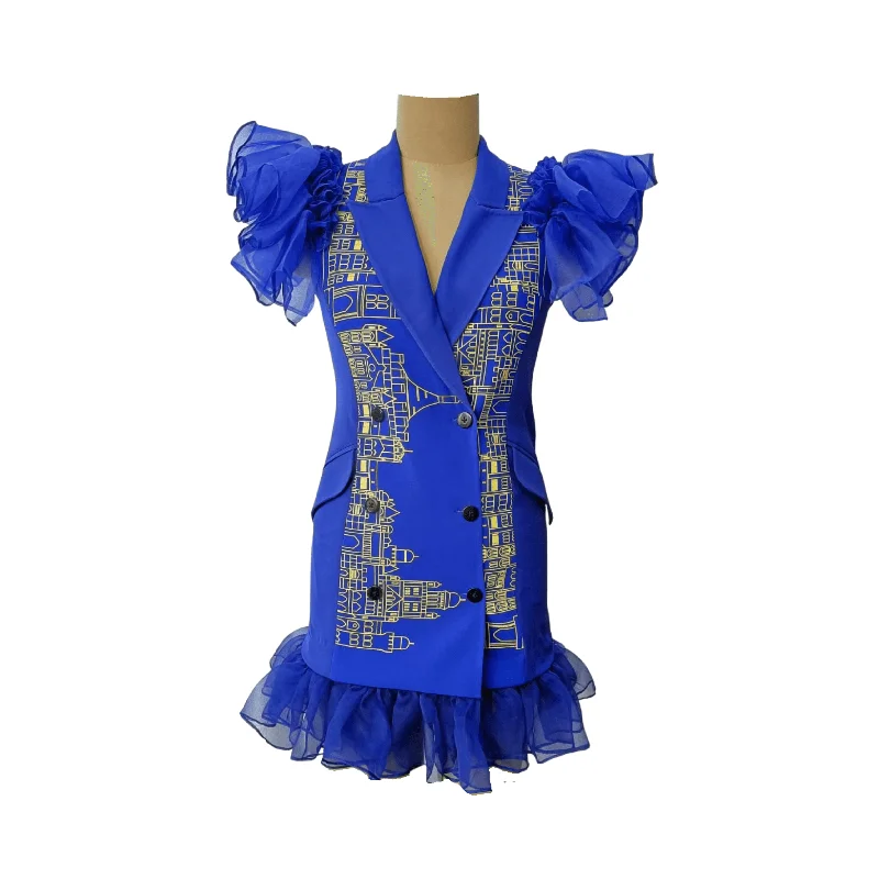Electric Blue Dual Building Blazer Dress Bold Women's Animal Print