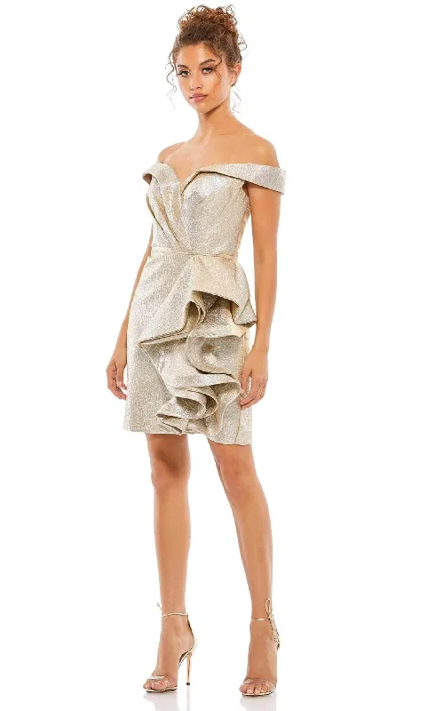 Mac Duggal 68325 - Short Off Shoulder Metallic Dress Trendy Women's Oversized